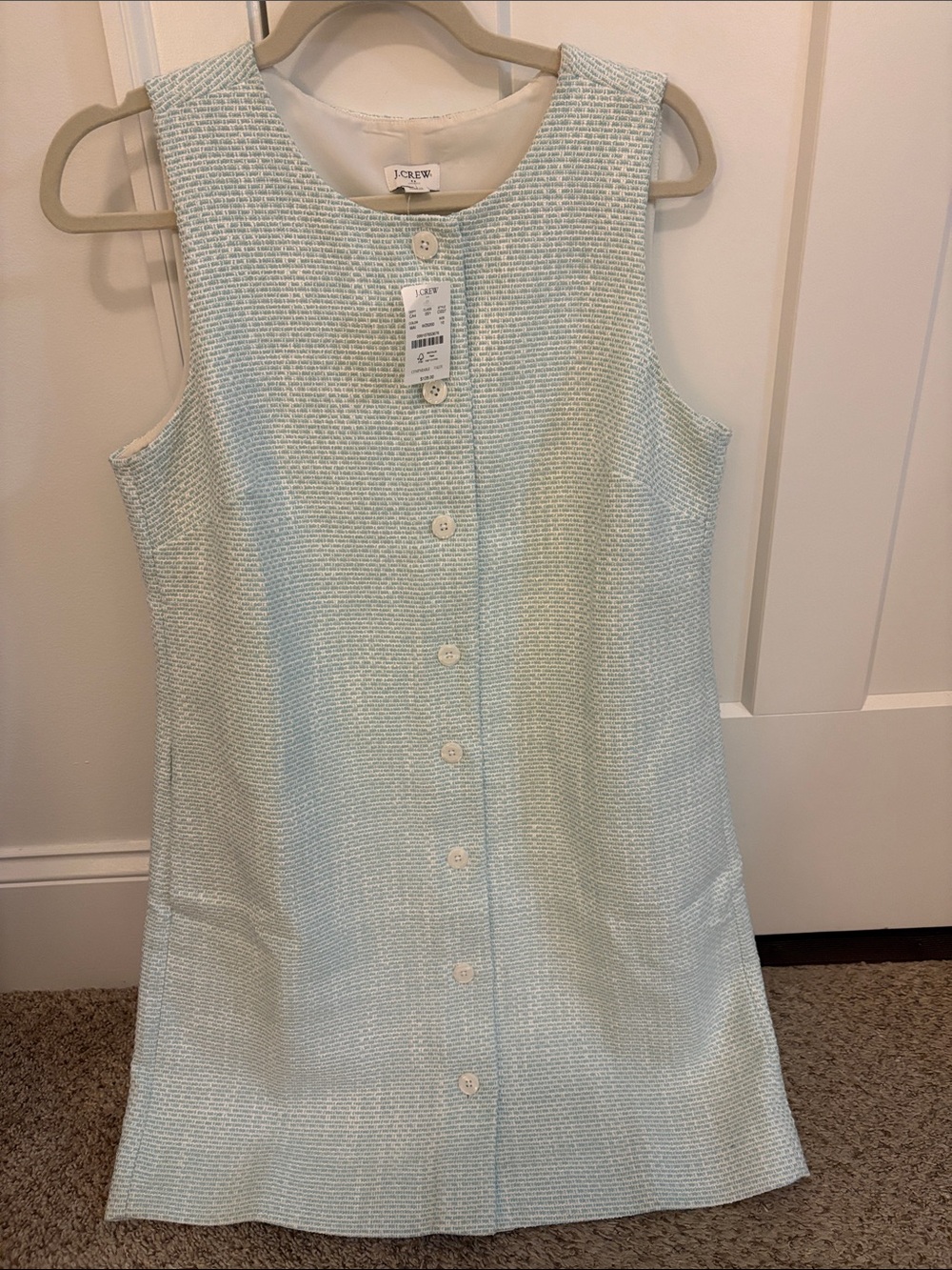 J. Crew Seafoam and White Textured Button Dress NWT size 10